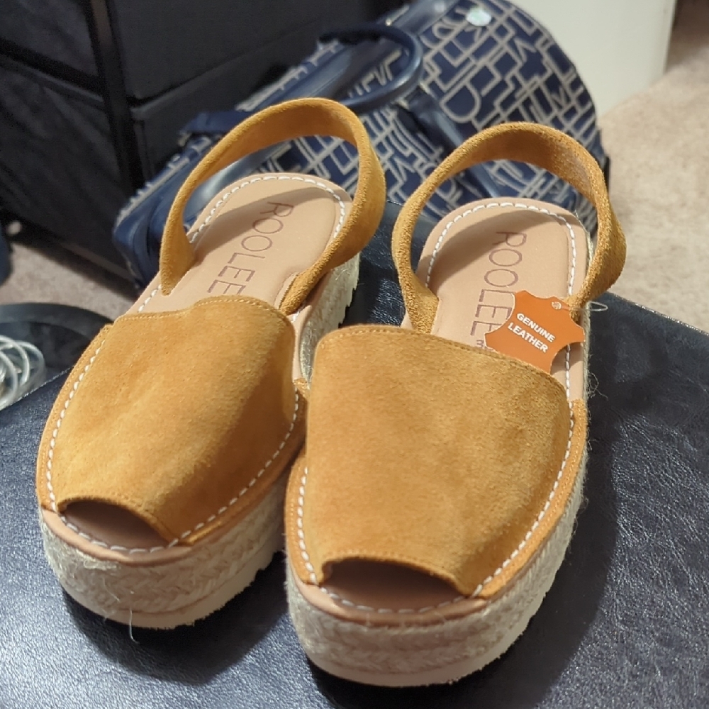 Roolee Tan Espadrille Shoes with Slingback Strap